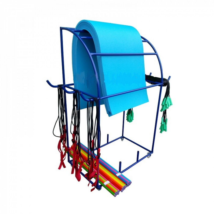Стеллаж-тележка для хранения ковриков, скакалок, эспандеров и гимнастических палок на колесиках