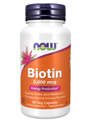 BIOTIN 5000 мкг (биотин, витамины B) 60 растительных капсул NOW Foods