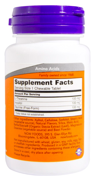 NOW L-Theanine 100 mg (90 жев табл)