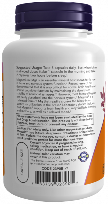 Magtein L-треонат магния NOW Foods 90 растительных капсул