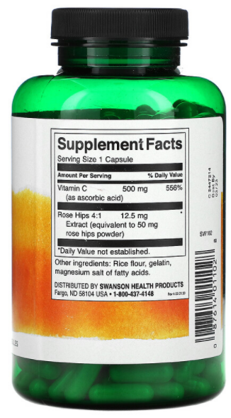 Swanson Vitamin C with Rose Hips (Витамин C и Экстракт шиповника) 500 mg
