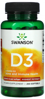 Swanson Витамин D3 5000 МЕ (250 кап)