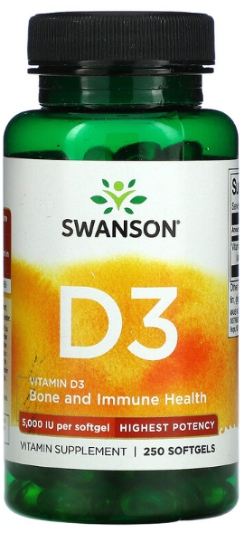 Swanson Витамин D3 5000 МЕ (250 кап)