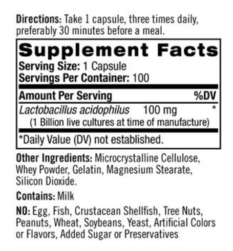 Natrol ACIDOPHILUS Пробиотик 100 мг (100 капс)