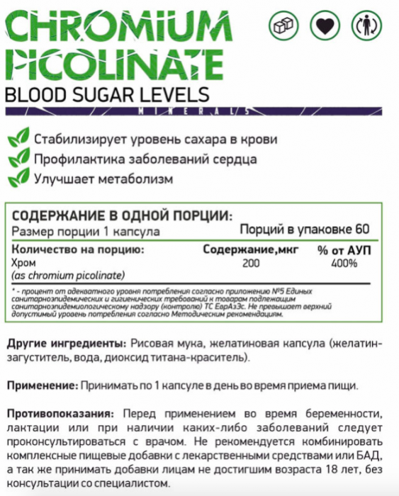 Пиколинат хрома 200 мкг NaturalSupp (60 капс)