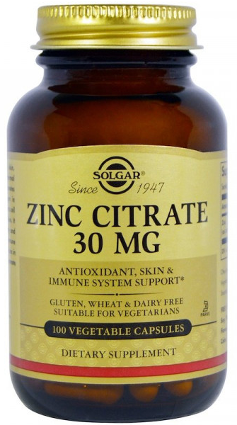 Solgar Zinc Citrate 30 мг (100 вег капс)