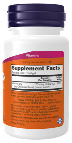 Vitamin D3 5000 IU (витамин D) 240 капсул NOW Foods