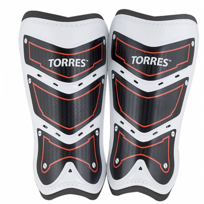 Щитки "TORRES Training" арт. FS1505S-RD, р.S.M.L без голеностопа, две заст. на лип, черно-бело-красн
