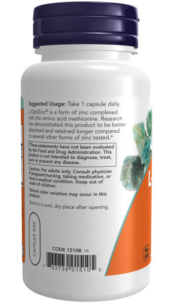 L-OptiZinc 30 мг (цинк) 100 капсул NOW FOODS