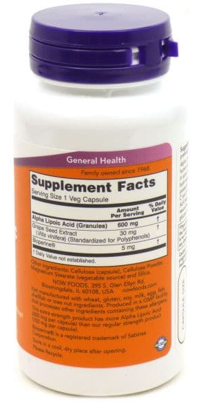 Альфа-липоевая кислота NOW Alpha Lipoic Acid 100 mg (60 капс)