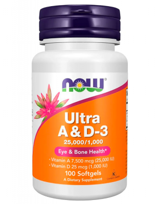 Витамины А и Д Ultra Vitamin A &amp; D  25,000 IU &amp; 1000 IU NOW (100 мягких капсул)