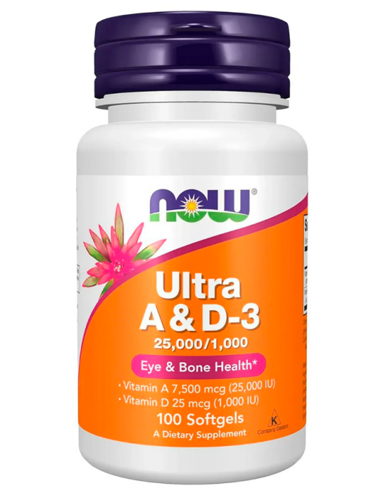Витамины А и Д Ultra Vitamin A & D  25,000 IU & 1000 IU NOW (100 мягких капсул)