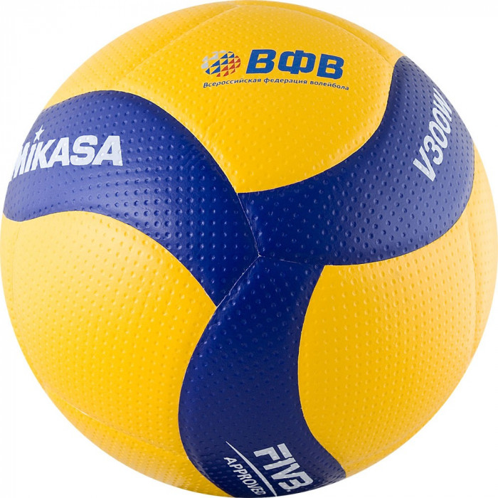 Мяч вол. "MIKASA V300W", р.5, FIVB Appr, 18 пан, синт.кожа (микрофиб), клееный, бут.кам, желто-синий