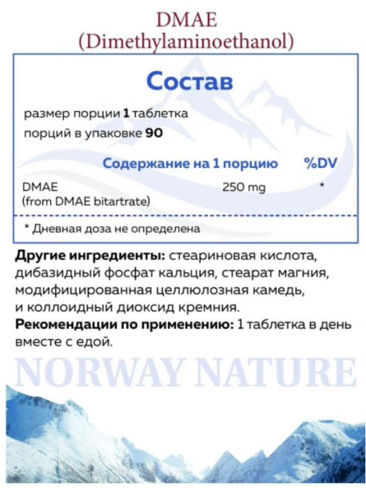 Норвежский DMAE 250 мг Norway Nature (90 таб)