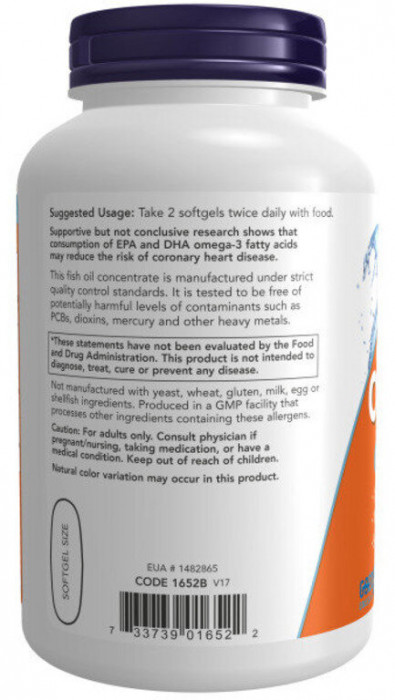 Omega-3 (омега, рыбий жир) 200 капсул NOW Foods