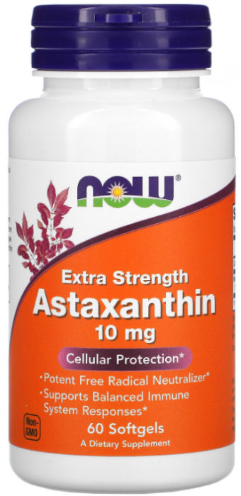 Astaxanthin 10 мг (Астаксантин) 60 мягких капсул NOW FOODS
