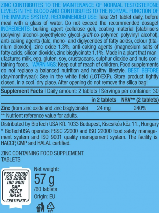 Цинк Хелат Zinc + Chelate BioTechUSA