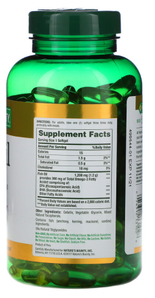 Fish oil (рыбий жир, омега) 1200 мг Nature's Bounty (200 капс)