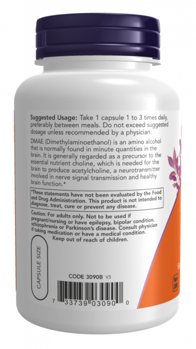 DMAE 250 мг (диметиламиноэтанол) 100 растительных капсул NOW Foods